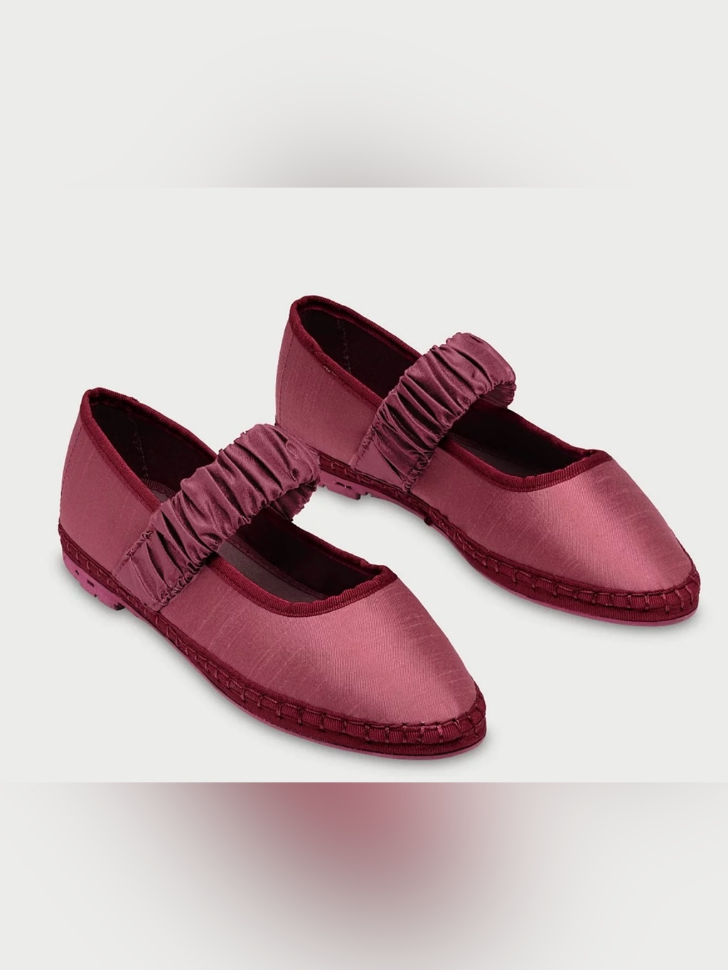 Flabelus Ruched Strap Satin Flats In Wine Size 5